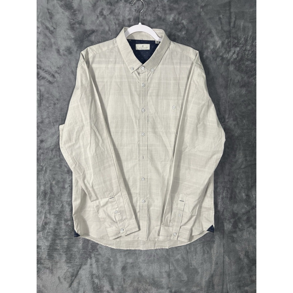 7 Diamonds Mens XXL Long Sleeve Button Down Shirt Gray Crosshatc Textured Pocket